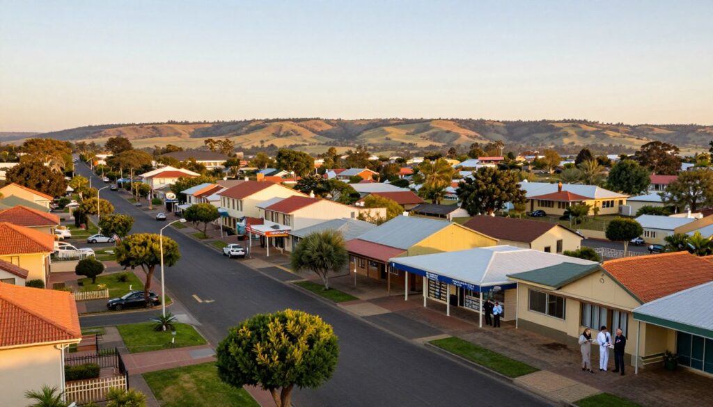 A serene view of the picturesque Pretoria East areas featuring a mix of suburban homes and commercial buildings. In the foreground, a well-maintained street lined with neatly trimmed trees and residential homes in warm, inviting colors. In the middle ground, show local shops and services, emphasizing the community feel, with professionals in business attire discussing plans outdoors. The background should depict the distant hills and sky, capturing the natural beauty of the region under soft, golden hour lighting. Use a wide-angle lens to create a sense of depth and space, evoking a friendly, welcoming atmosphere that highlights the importance of local services in the community. A serene view of the picturesque Pretoria East areas featuring a mix of suburban homes and commercial buildings. In the foreground, a well-maintained street lined with neatly trimmed trees and residential homes in warm, inviting colors. In the middle ground, show local shops and services, emphasizing the community feel, with professionals in business attire discussing plans outdoors. The background should depict the distant hills and sky, capturing the natural beauty of the region under soft, golden hour lighting. Use a wide-angle lens to create a sense of depth and space, evoking a friendly, welcoming atmosphere that highlights the importance of local services in the community.